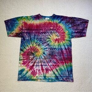 Vintage 90s Sostanza Hippie All Over Print Tribal Tie Dye Graphic Art Tee Mens L